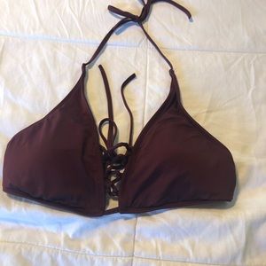 Maroon Lace-Up Bikini Top